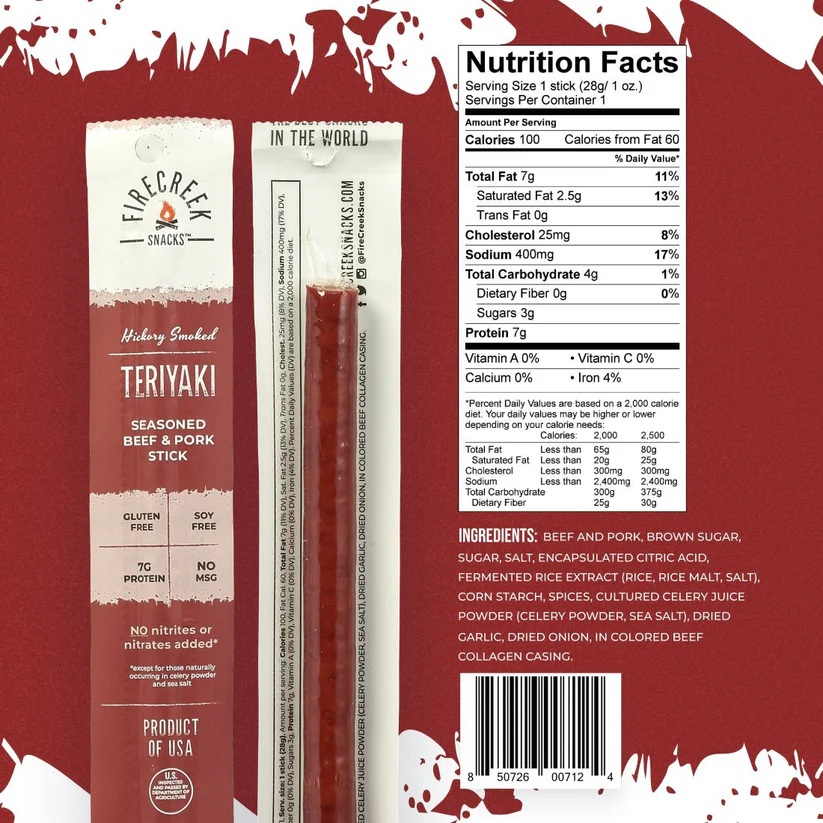 FireCreek Snacks Teriyaki Beef & Pork Meat Sticks – 20ct