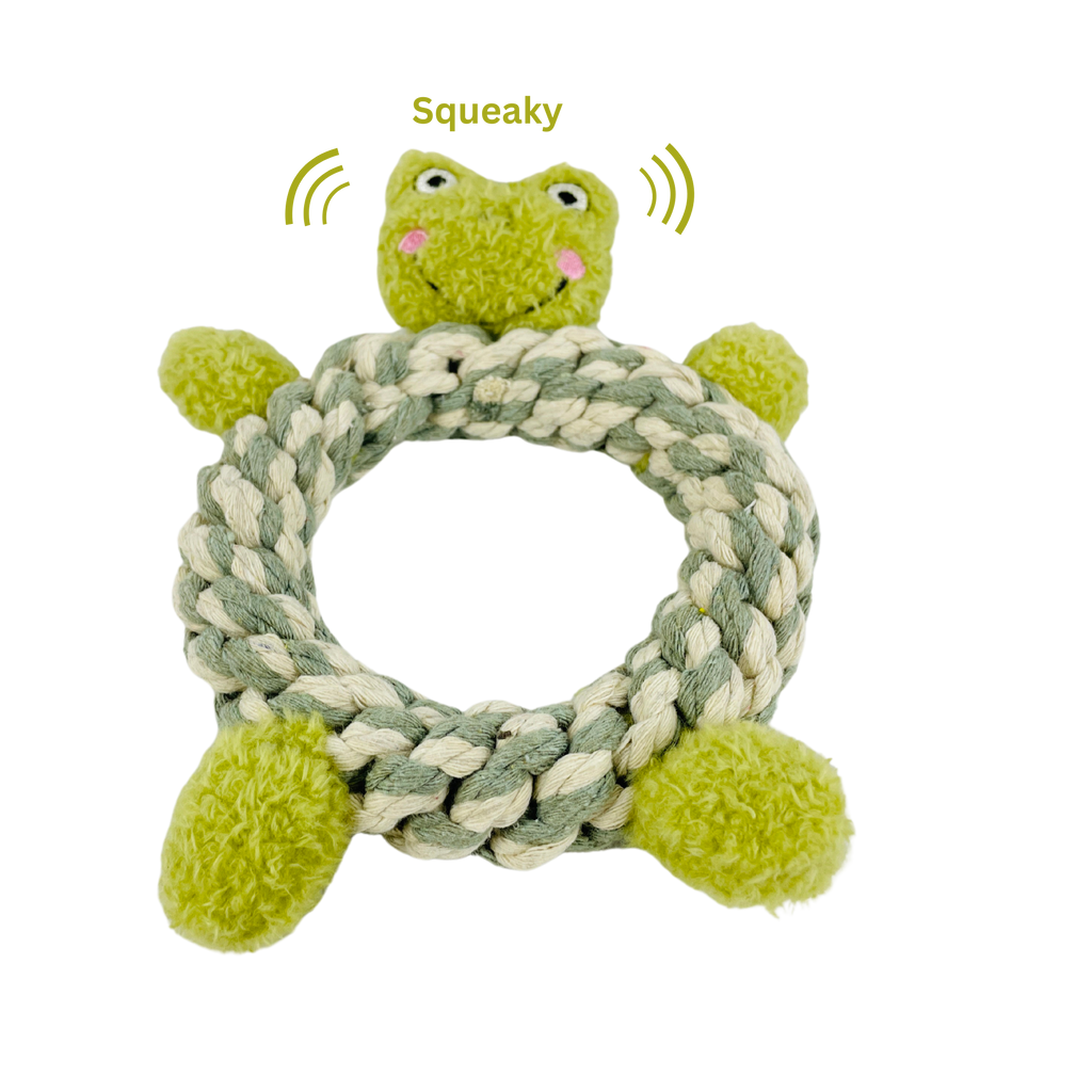 Eco-Frog Macrame Dog Toy- Plush, Squeaky, Fashion