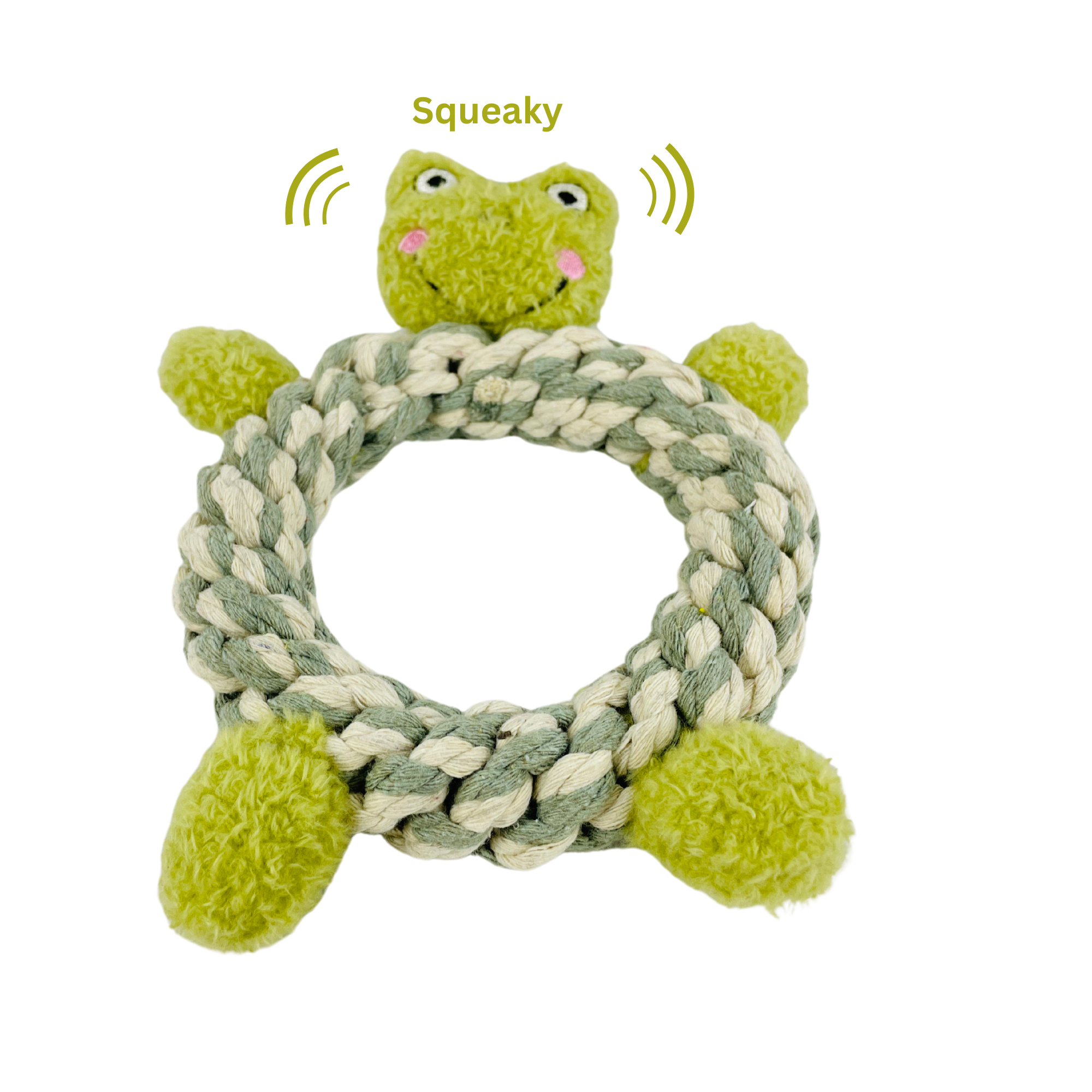 Eco-Frog Macrame Dog Toy- Plush, Squeaky, Fashion