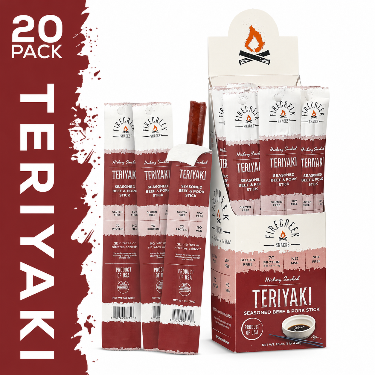 FireCreek Snacks Teriyaki Beef & Pork Meat Sticks – 20ct