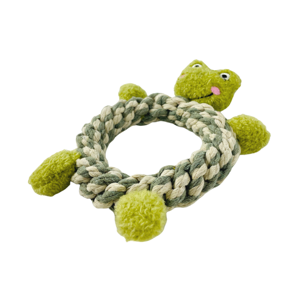 Eco-Frog Macrame Dog Toy- Plush, Squeaky, Fashion