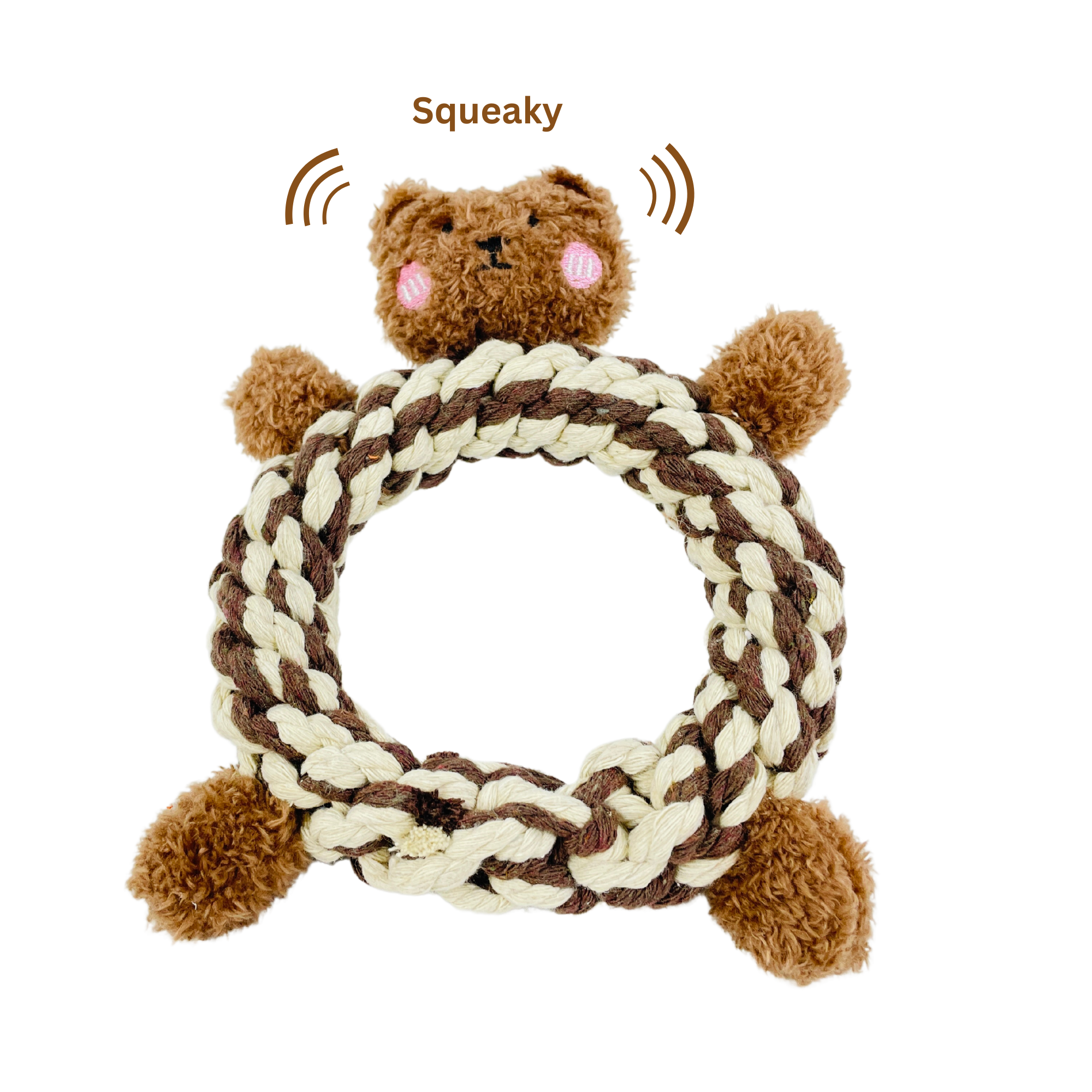 Eco-Brownie Bear Macrame Dog Toy- Plush, Squeaky, Fashion