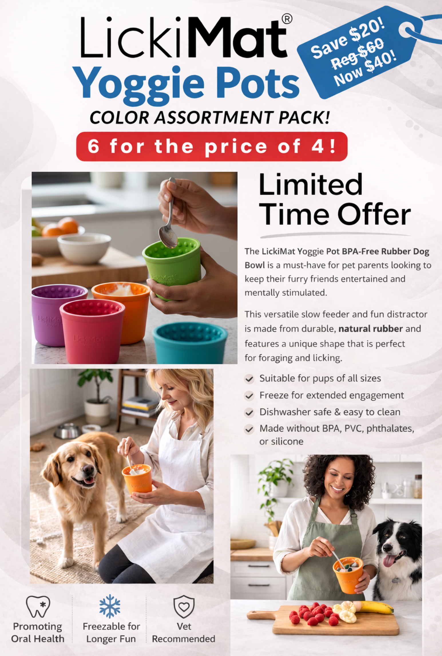 LickiMat Yoggie Pot Assortment Pack - 6 for the price of 4