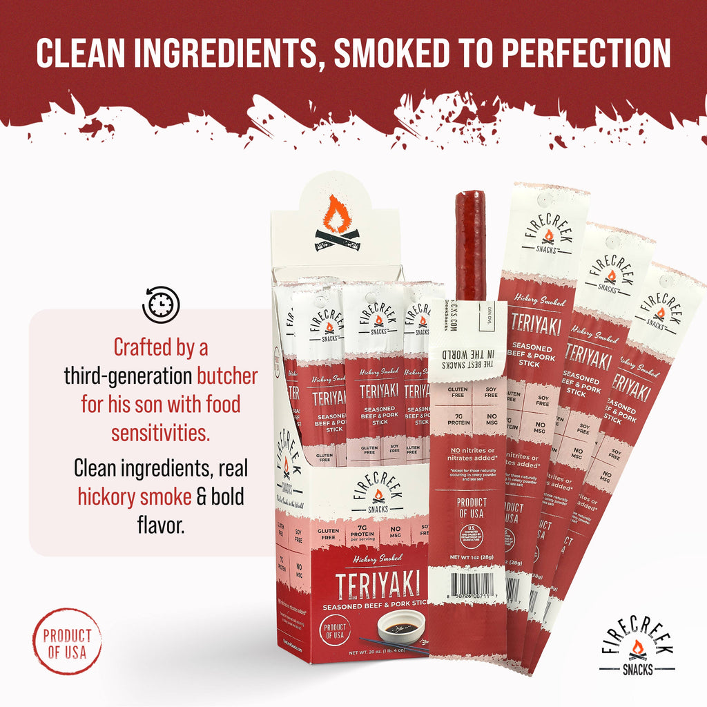 FireCreek Snacks Teriyaki Beef & Pork Meat Sticks – 20ct