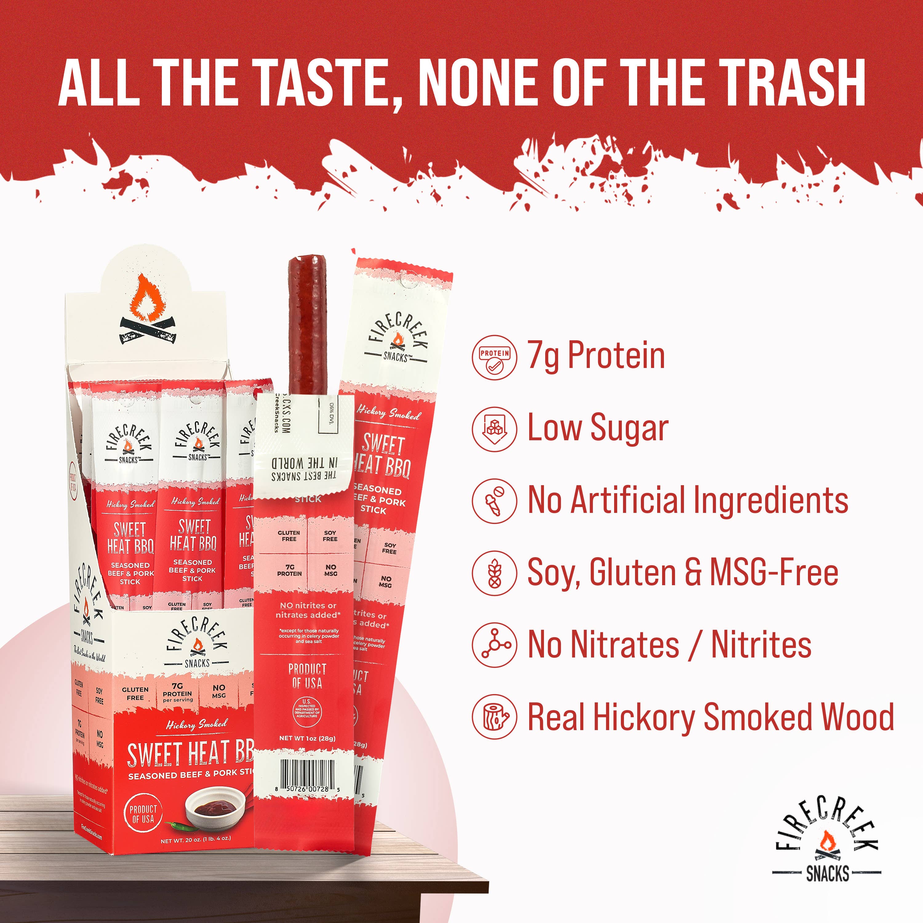 FireCreek Snacks Sweet Heat BBQ Beef & Pork Meat Sticks – 20