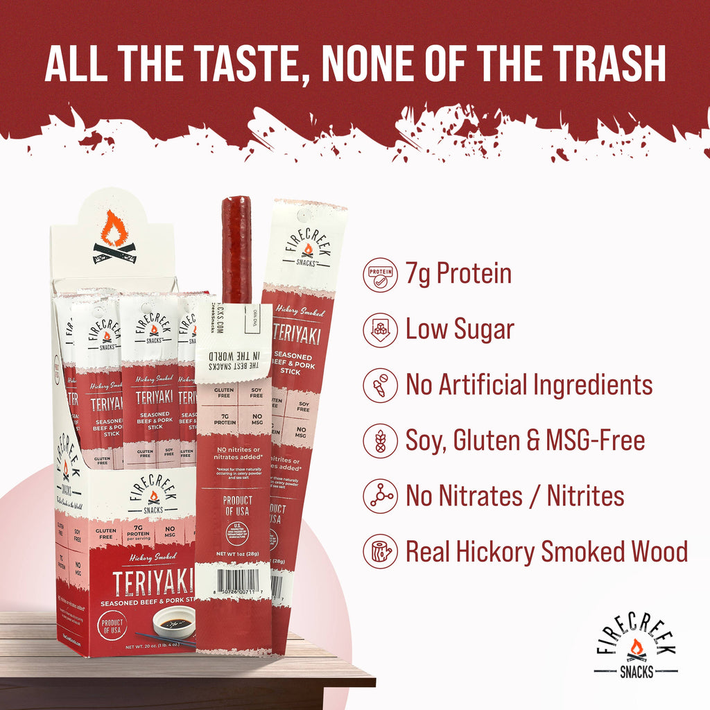 FireCreek Snacks Teriyaki Beef & Pork Meat Sticks – 20ct
