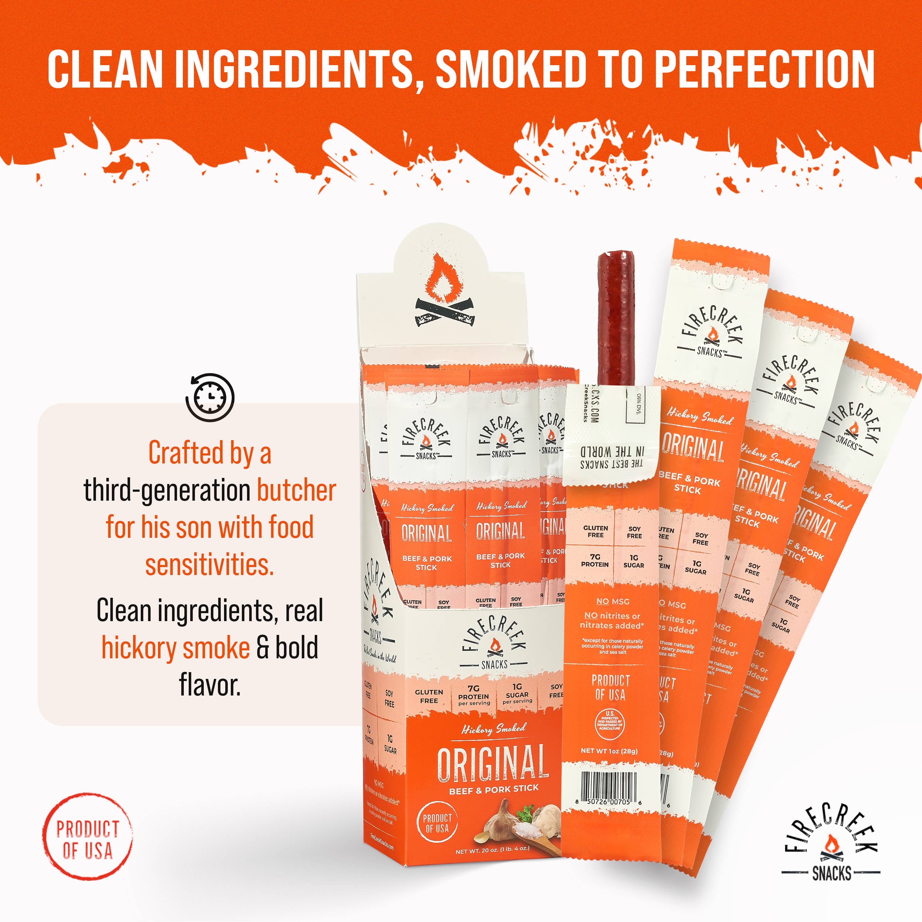 FireCreek Snacks Original Beef & Pork Meat Sticks – 20ct