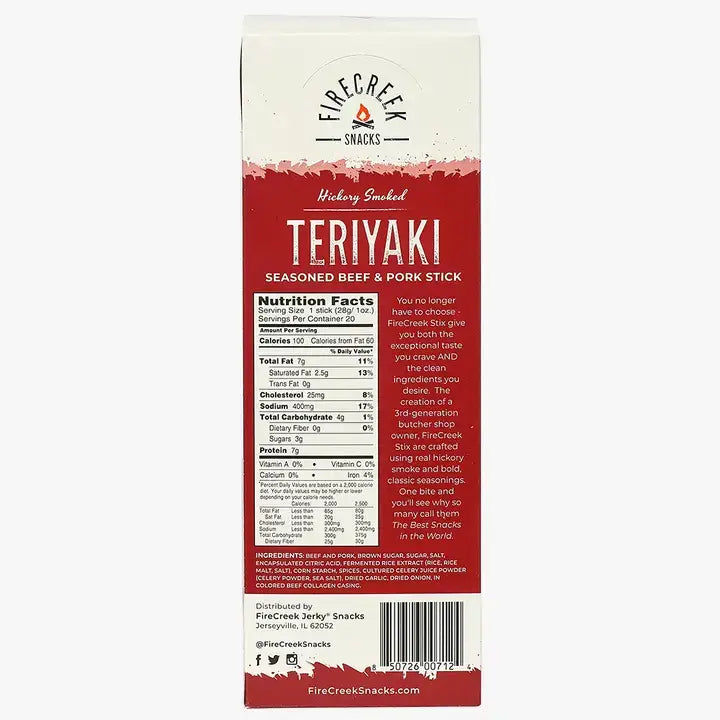 FireCreek Snacks Teriyaki Beef & Pork Meat Sticks – 20ct